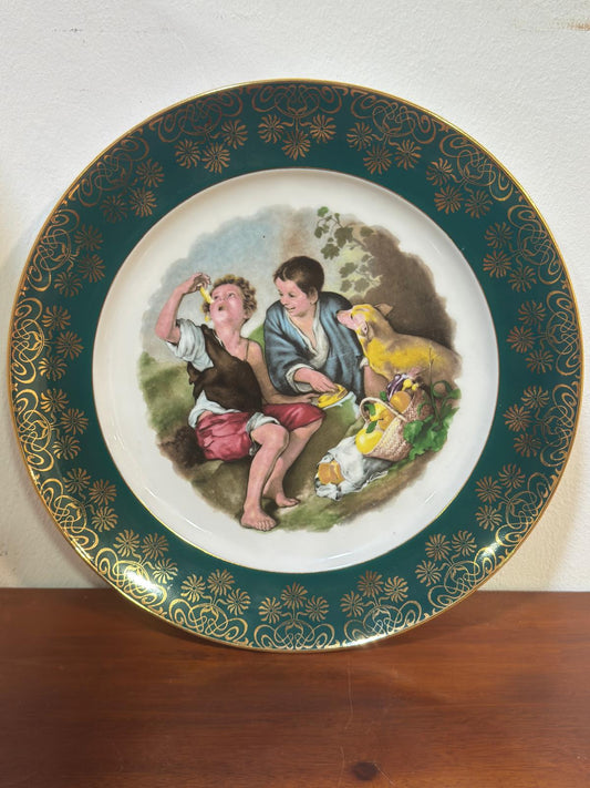 Prato Decorativo Gloria Bayreuth - Porcelana Bávara com Cena Pastoral e Borda Verde