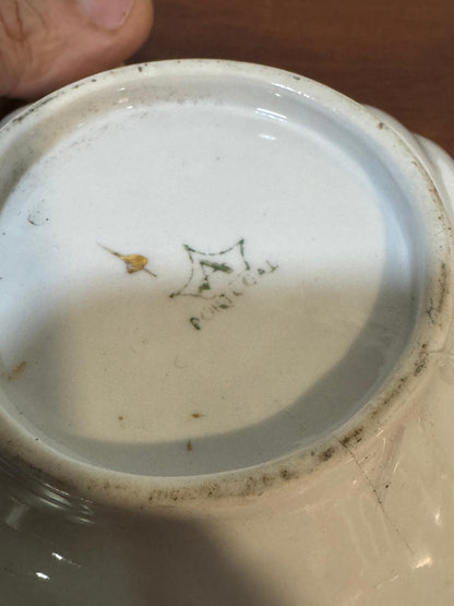 Travessa Oval Porcelana Decorativa com Flores e Filete Dourado